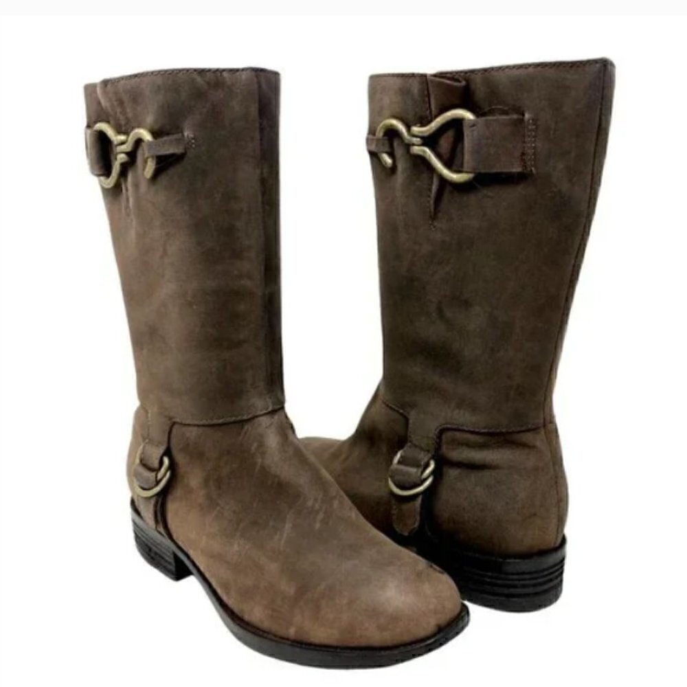 Cole Haan Tantivy Brown Distressed Leather Mid-Calf Engineer boots - Size 8